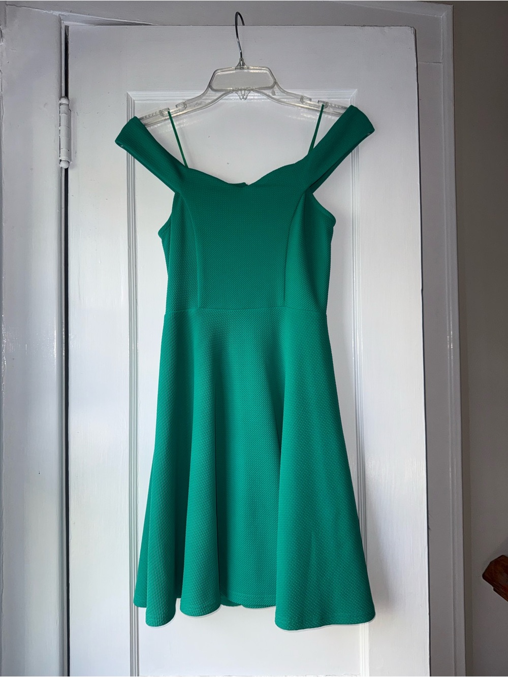 Design Lab Lord & Taylor Teal Green One-Shoulder Fit & Flare Dress